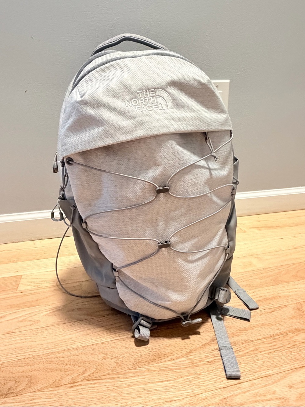 The North Face Light Gray Men's Backpack with Bungee Cord